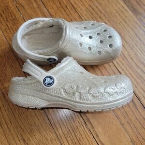 Crocs Classic Gold Glitter Lined Clog Size 13 Youth Girls Sparkles